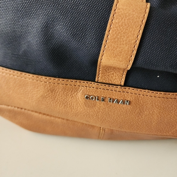 Cole Haan Navy Blue Marshall Canvas Leather Backpack - Picture 8 of 15